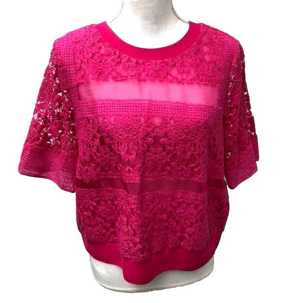 Rebecca Taylor Silk Eyelet Lace Blouse Top Womens 12 Pink Career Teacher Office